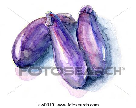 A painting of three purple eggplants View Large Illustration Clipart - A painting of three purple eggplants. Fotosearch