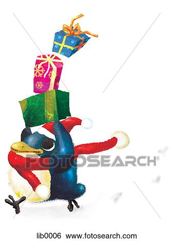 A penguin carrying gifts on its head View Large Illustration Stock Illustration - A penguin carrying gifts on its head. Fotosearch
