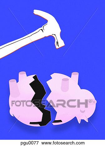 A piggy bank smashed with a piggy bank View Large Illustration Stock Illustration - A piggy bank smashed with a piggy bank. Fotosearch
