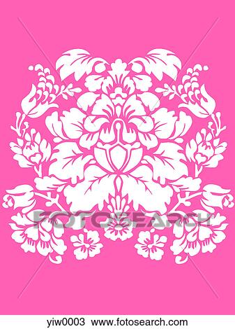 Drawing - A pink and white damask print. Fotosearch