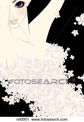 A portrait of a woman covered in small pink flowers View Large Illustration Clip Art - A portrait of a woman covered in small pink flowers. Fotosearch