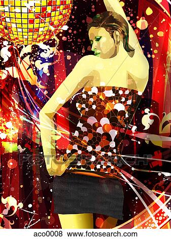 A portrait of a woman dancing under a disco ball View Large Illustration Stock Illustration - A portrait of a woman dancing under a disco ball. Fotosearch