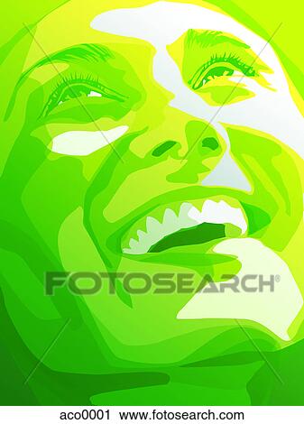 A portrait of a woman painted in green tones View Large Illustration Clip Art - A portrait of a woman painted in green tones. Fotosearch