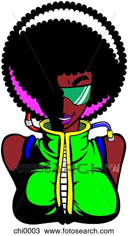 Drawing - A portrait of a woman with a large afro. Fotosearch