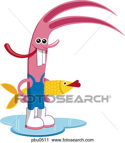 A rabbit carrying a fish View Large Illustration Clip Art - A rabbit carrying a fish. Fotosearch