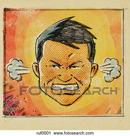 Clip Art - A retro style comic book portrait of an angry man. Fotosearch