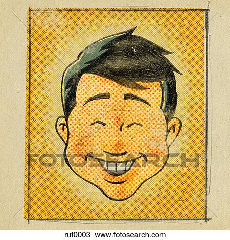 A retro style comic book portrait of an elated young man View Large Illustration Drawing - A retro style comic book portrait of an elated young man. Fotosearch