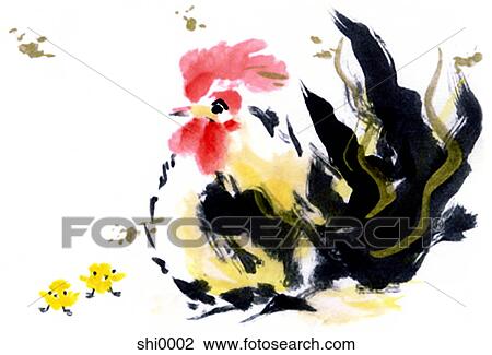A rooster View Large Illustration Drawing - A rooster. Fotosearch