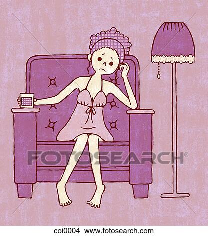 Stock Illustration - A sad looking woman sitting in an armchair. Fotosearch