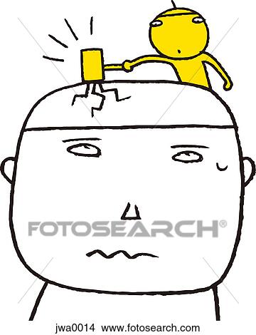 A small yellow figure hitting a man on the head with a hammer View Large Illustration Stock Illustration - A small yellow figure hitting a man on the head with a hammer. Fotosearch