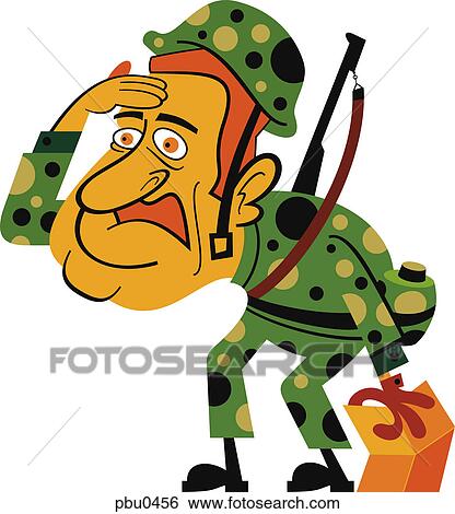 Stock Illustration - A soldier carrying a rifle and on the lookout. Fotosearch