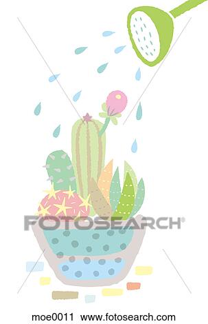 A watering can watering a cactus plant View Large Illustration Clip Art - A watering can watering a cactus plant. Fotosearch