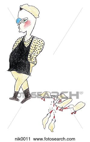 Clip Art - A woman and birds. Fotosearch