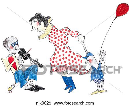 A woman and child listening to a man playing a violin View Large Illustration Stock Illustration - A woman and child listening to a man playing a violin. Fotosearch