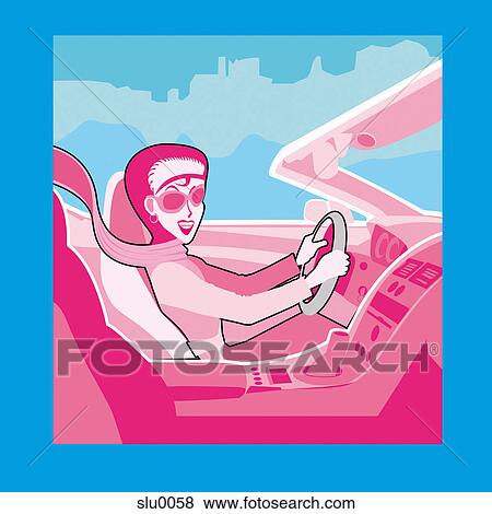 Stock Illustration - A woman driving a car. Fotosearch