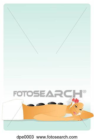 Drawing - A woman having a hot stone massage treatment. Fotosearch