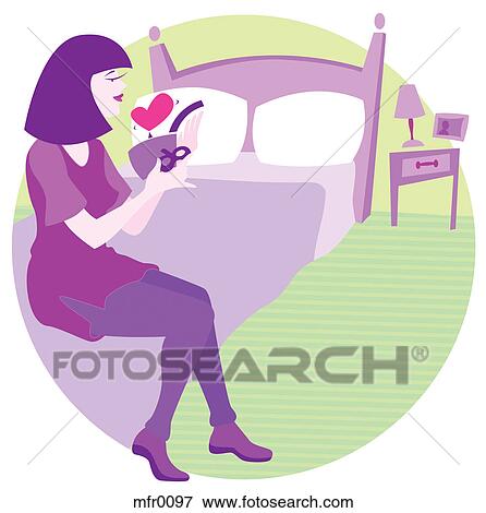 Stock Illustration - A woman in her bedroom. Fotosearch