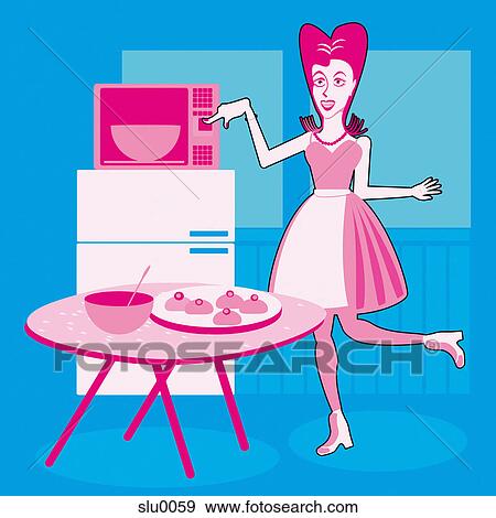 A woman in the kitchen baking View Large Illustration Stock Illustration - A woman in the kitchen baking. Fotosearch