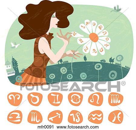A woman picking horoscopes View Large Illustration Clip Art - A woman picking horoscopes. Fotosearch