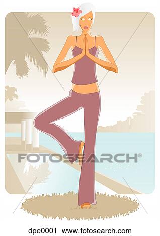 A woman practicing yoga View Large Illustration Clip Art - A woman practicing yoga. Fotosearch