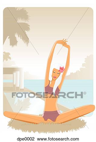 Drawing - A woman practicing yoga. Fotosearch