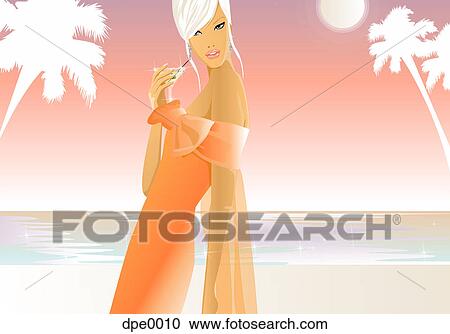 A woman sipping a martini by the beach View Large Illustration Clipart - A woman sipping a martini by the beach. Fotosearch