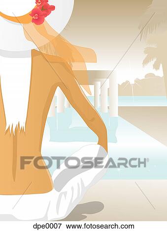 Stock Illustration - A woman sitting by a pool. Fotosearch