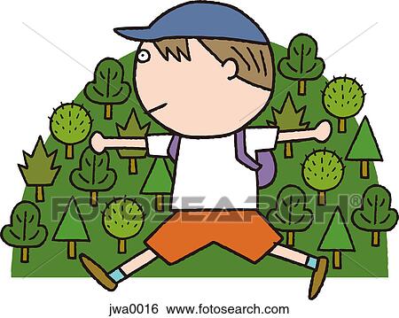 Stock Illustration - A young boy hiking. Fotosearch