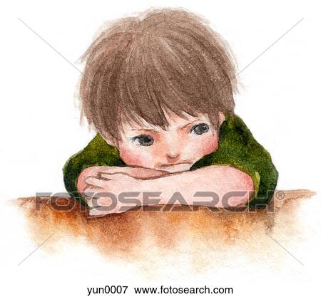 Stock Illustration - A young boy looking unhappy. Fotosearch