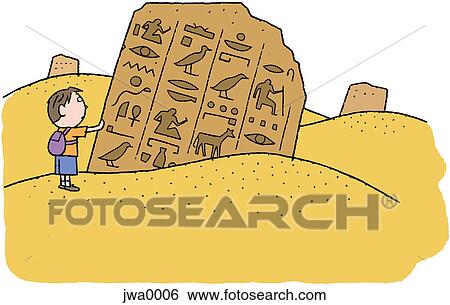 A young explorer reading hieroglyphics View Large Illustration Stock Illustration - A young explorer reading hieroglyphics. Fotosearch