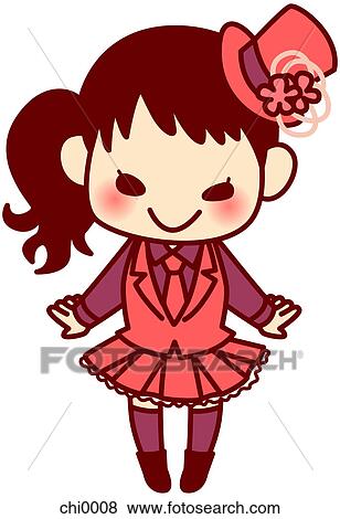 Stock Illustration - A young girl in matching hat and dress. Fotosearch