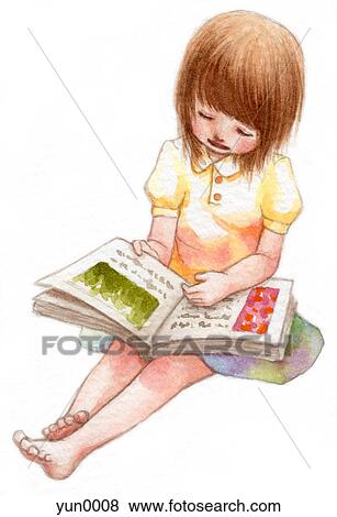 Stock Illustration - A young girl reading a book. Fotosearch