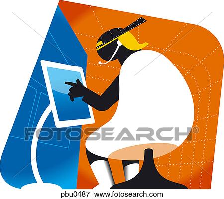 Stock Illustration - A young man at a touch screen computer. Fotosearch