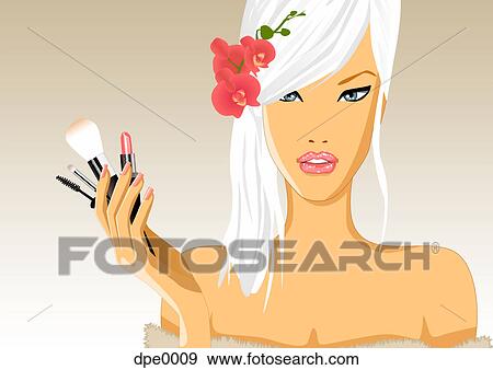 A young woman with a handful of make-up View Large Illustration Stock Illustration - A young woman with a handful of make-up. Fotosearch