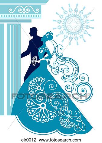 Drawing - An illustration of a bride and groom. Fotosearch