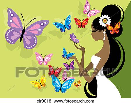 Stock Illustration - An illustration of a bride surrounded by butterflies. Fotosearch