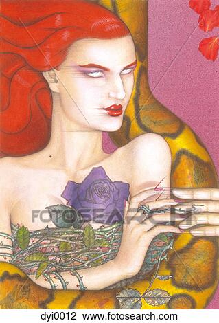 An illustration of a woman embracing a python View Large Illustration Drawing - An illustration of a woman embracing a python. Fotosearch