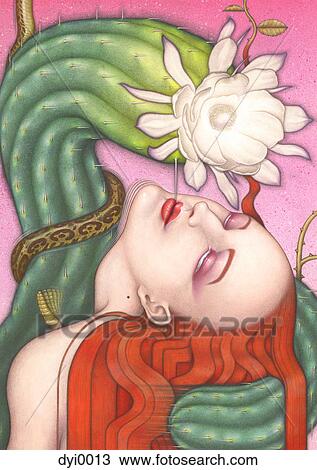 Drawing - An illustration of a woman embracing a cactus plant. Fotosearch