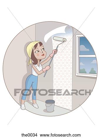 An illustration of a woman putting up wallpaper View Large Illustration Stock Illustration - An illustration of a woman putting up wallpaper. Fotosearch