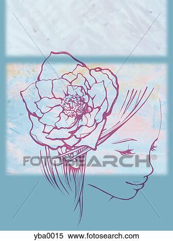 An illustration of a woman with a large flower in her hair View Large Illustration Stock Illustration - An illustration of a woman with a large flower in her hair. Fotosearch