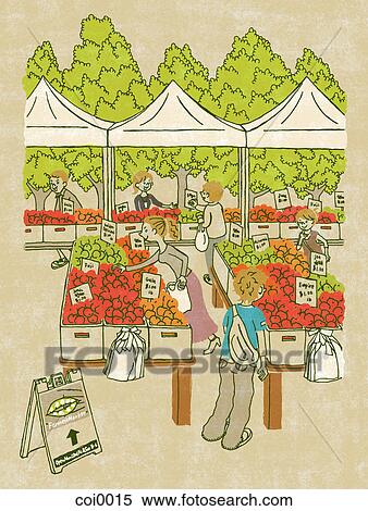 Stock Illustration - An outdoor market. Fotosearch