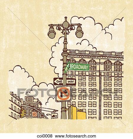 Stock Illustration - An urban landscape on the corner of Broadway and 23rd Street. Fotosearch