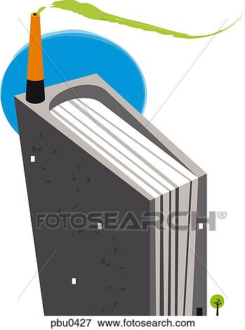 Stock Illustration - Book with a smoke stack on it. Fotosearch
