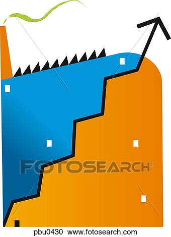 Building with a smoke stack on it an arrow pointing upward View Large Illustration Clipart - Building with a smoke stack on it an arrow pointing upward. Fotosearch