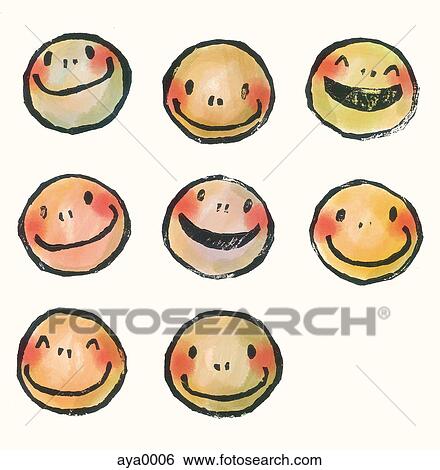 Stock Illustration - Eight happy faces. Fotosearch