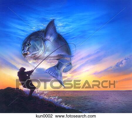 Drawing - Fishing largescale blackfish. Fotosearch