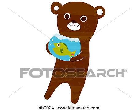 Illustration of a bear holding a fish bowl View Large Illustration Stock Illustration - Illustration of a bear holding a fish bowl. Fotosearch