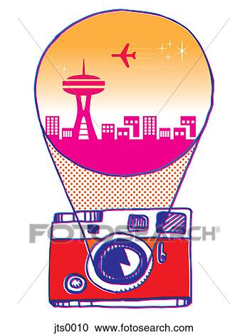 Illustration of a camera projecting a city scene View Large Illustration Clipart - Illustration of a camera projecting a city scene. Fotosearch