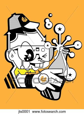 Clip Art - Illustration of a character opening a bottle of soda. Fotosearch