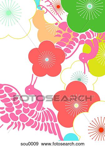 Stock Illustration - Illustration of a colorful background with flowers and birds. Fotosearch